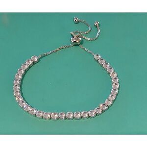 Gorgeous 8 Ct. Round Cut Sim Diamond Bolo Tennis Bracelet~18KWGP~New